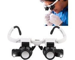 Handsfree vergrootglas voor op het hoofd - Drie vergrotingsniveaus met LED-invullicht - Spiegel voor sieradenbewerking en taxatie - Vergrootglas voor horlogereparatie en naaien - 17,5*15,5 cm - Voor sieraden, horlogereparatie en handwerk - Zwart-wit
