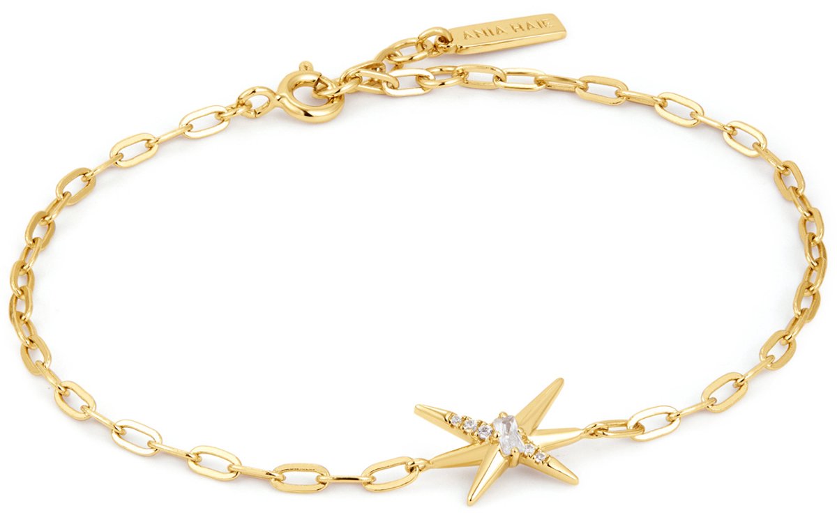 Ania Haie AH B053-01G Polished Punk Dames Armband - Schakelarmband - Sieraad - Zilver - Goudkleurig - 925 Zilver - Anker - 10 mm breed - 18.5 cm lang