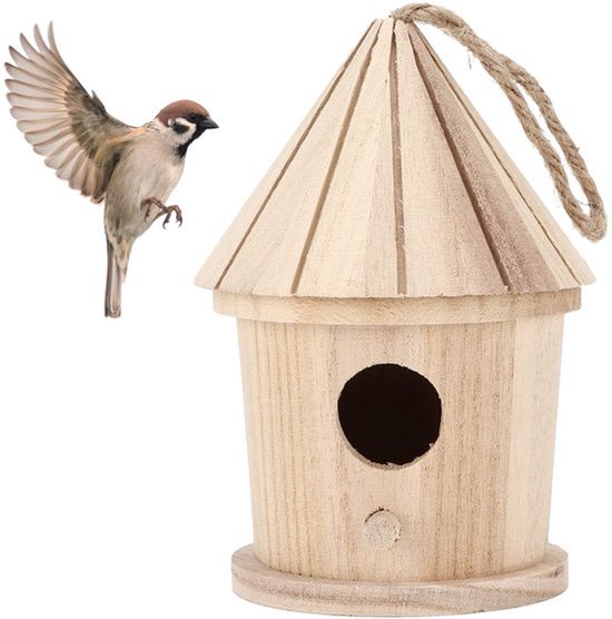 Houten Vogelhuisjes, Onafgewerkt Natuurhouten Vogelhuis Rond Buiten Handbeschilderd Hangend Vogelhuis Tuin Terras Decoratief