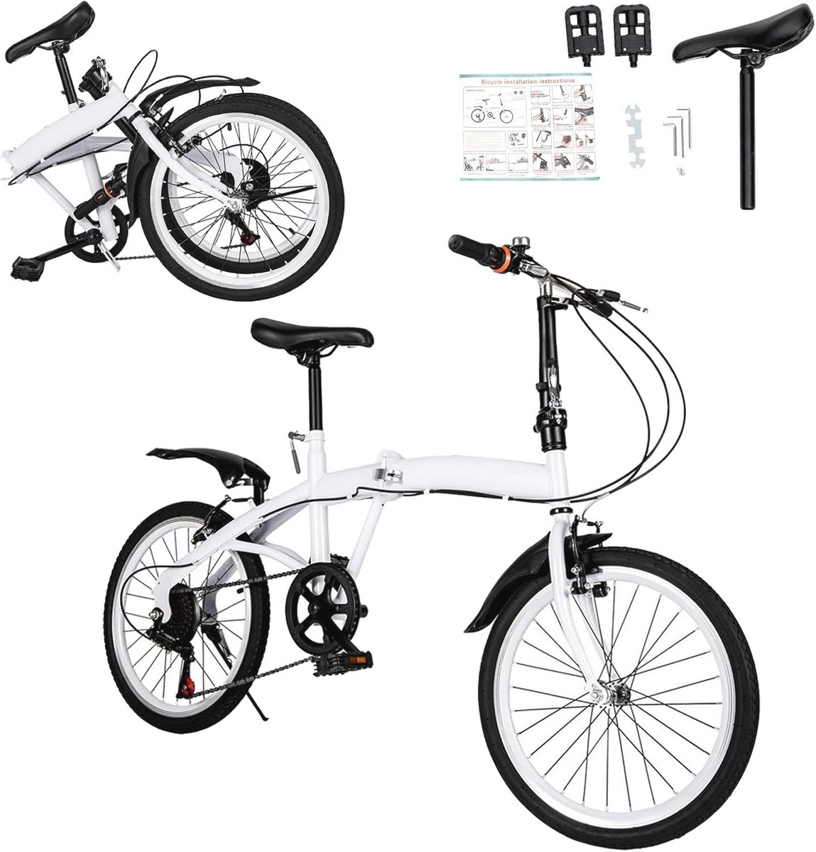 Inklapbare Vouwfiets 20 inch met 7 Versnellingen voor Volwassenen en Kinderen