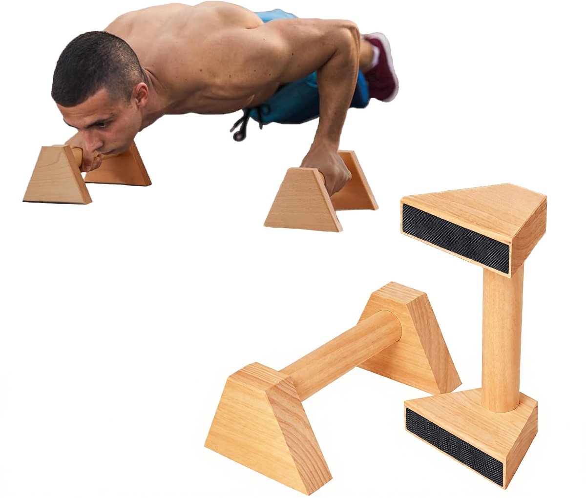 Unyqoos® Houten ergonomische push-upgrepen voor calisthenics en krachttraining binnen en buiten