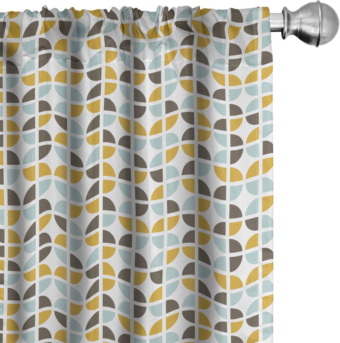 ABAKUHAUS Abstracte Gordijnen – Retro Mid-Century – 2x75x175 cm – Microfiber Geel Licht zeeschuimkleur Wit