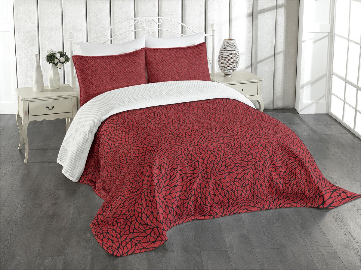 ABAKUHAUS Abstrakt Dagdekenset – Gesteppt 3-Delig – 264×220 cm – Zwart/Rood