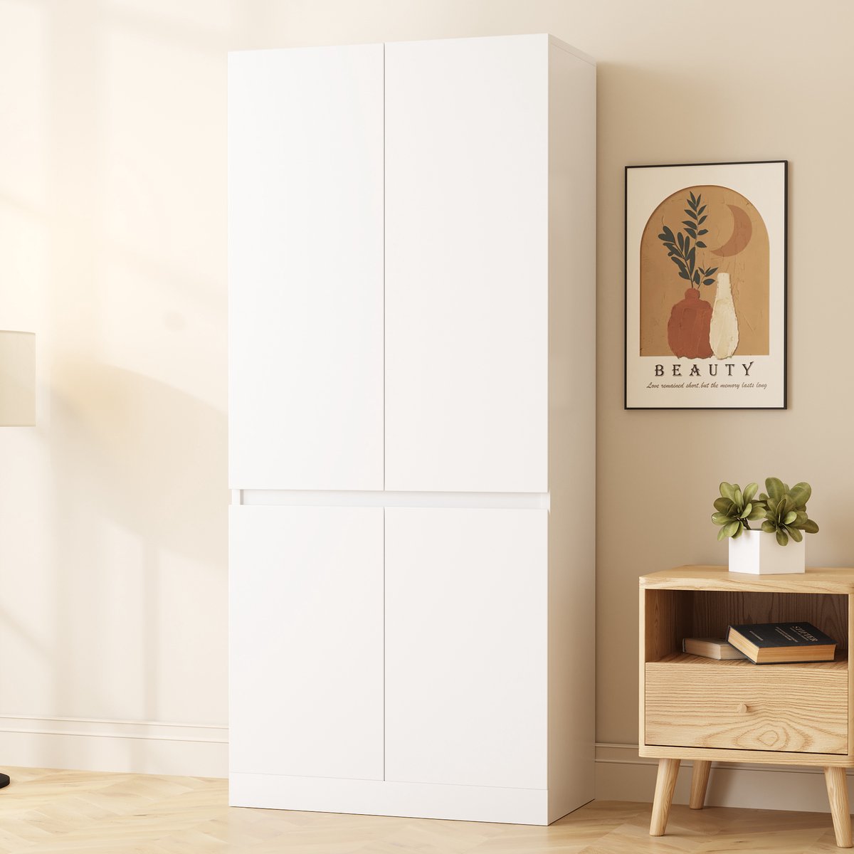 Merax Kledingkast 70 x 40 x 170 cm - dubbele deurontwerp - grote opbergvakken - Wit