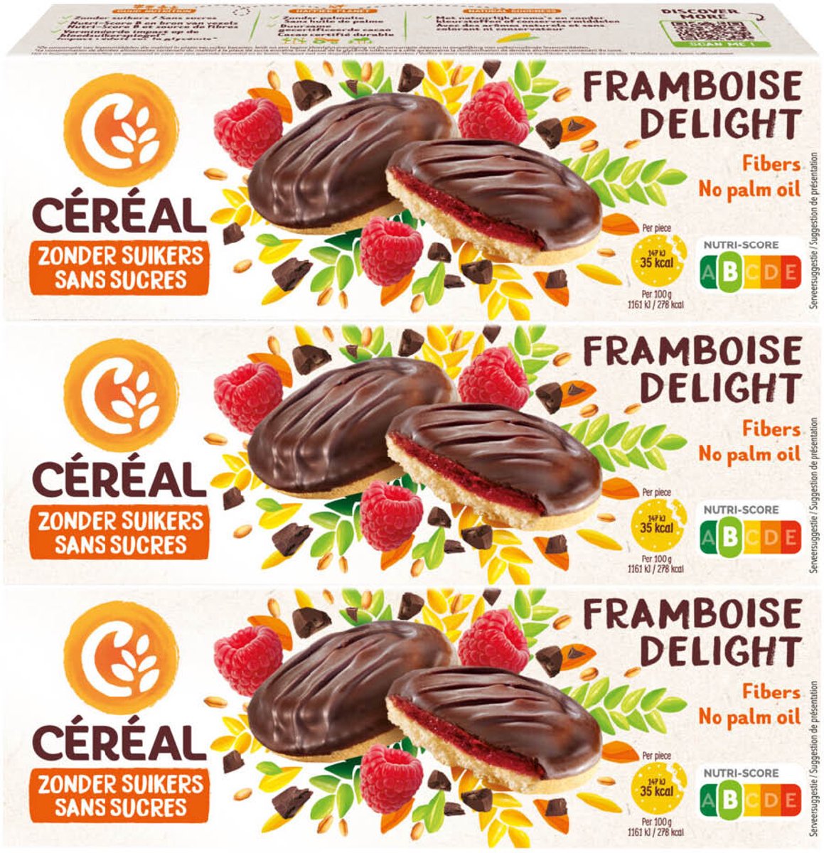 Céréal Zachte Koekjes Framboos Delight - 3 x 140 gr - Voordeelverpakking