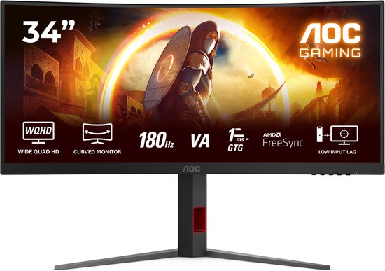 Écran d'ordinateur AOC G4 CU34G4 86,4 cm (34") 3440 x 1440 pixels Wide Quad HD LED Zwart, Rouge