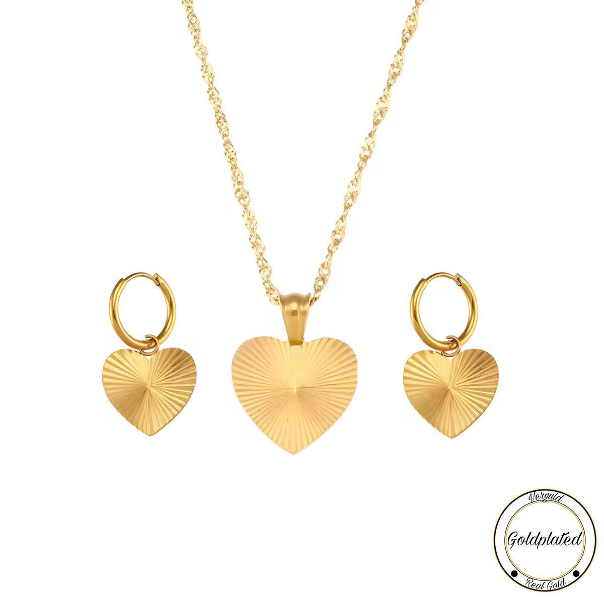 Borasi Hartjes Ketting&Oorbellen Geschenkset | Goldplated | Dames Sieraden | Cadeau Voor Haar | Luxe Geschenkzakje |