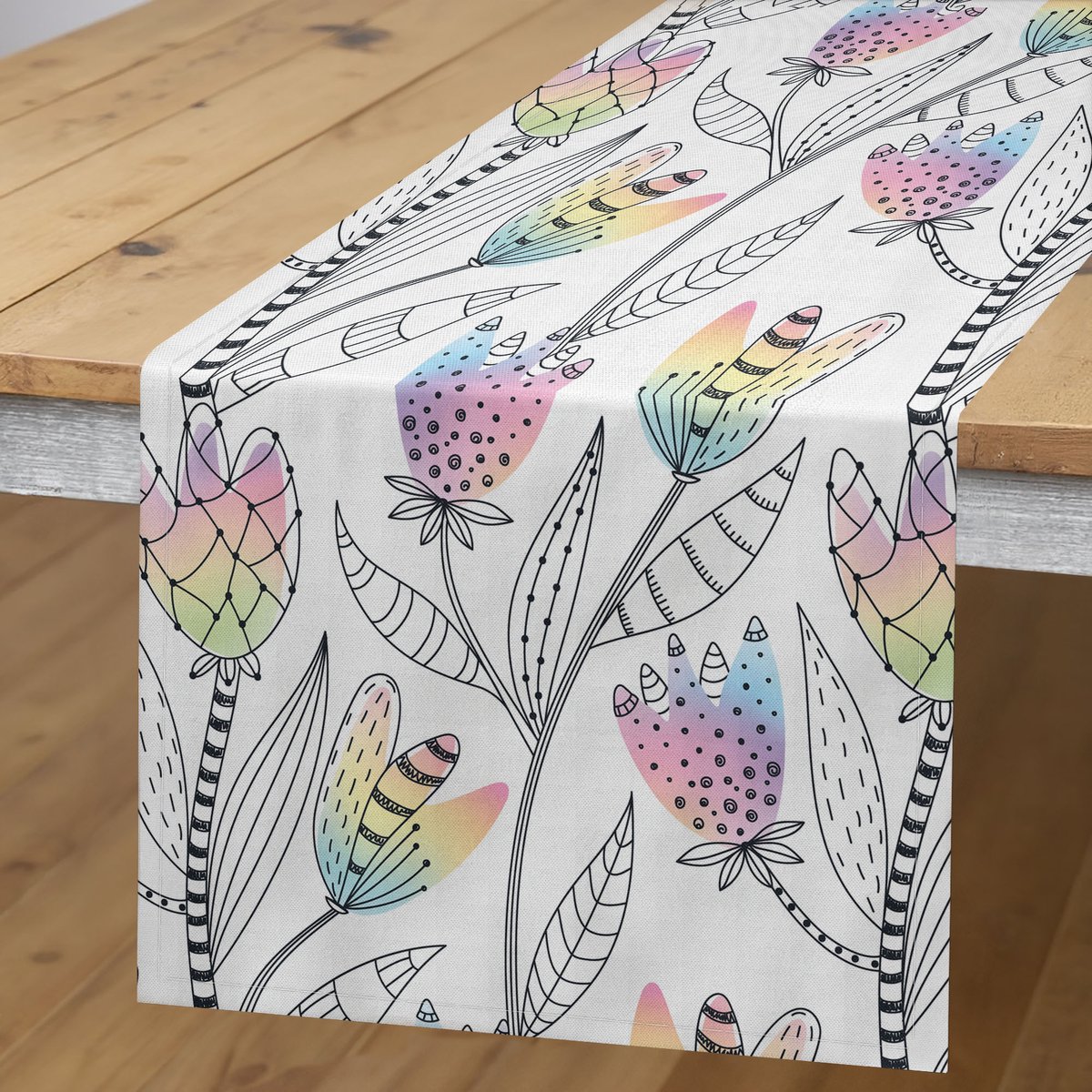 Abakuhaus Abstracte tafelloper – Bloemenmotief, veelkleurig, 40x180 cm