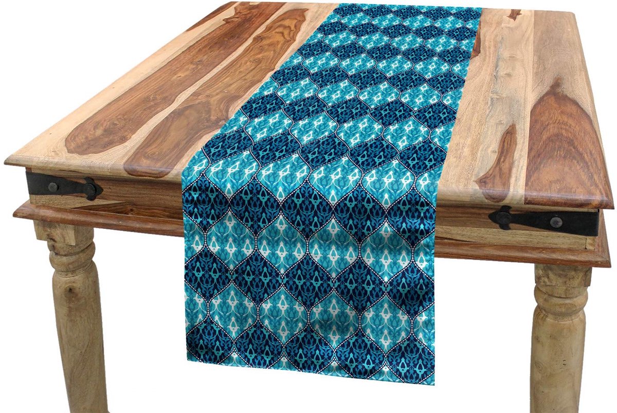 ABAKUHAUS Marine Tafelloper – Patchwork-stijl – 40x225 cm – Blauw/Wit