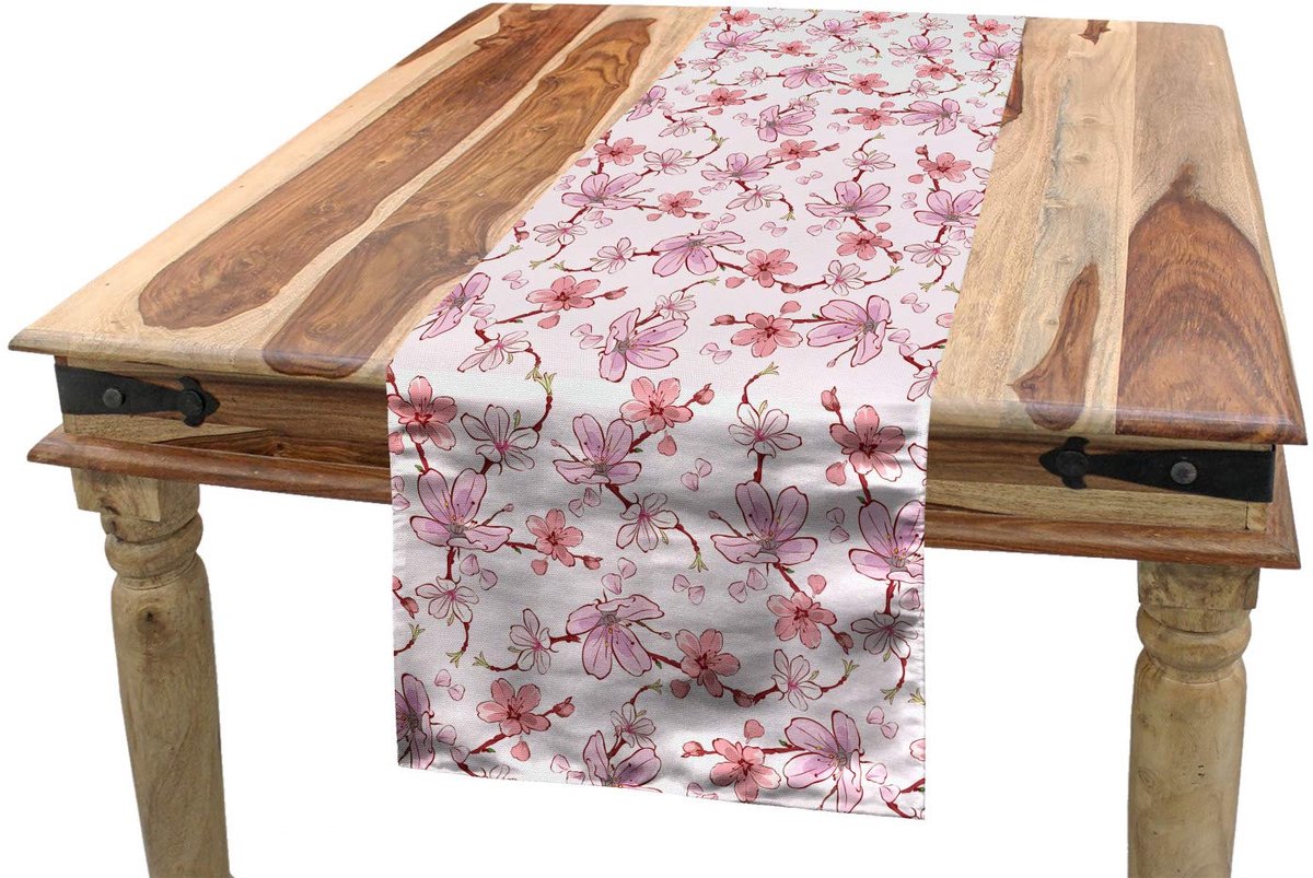 ABAKUHAUS Tafelloper – Japanse kersenbloesem – 40×300 cm – Lichtroze