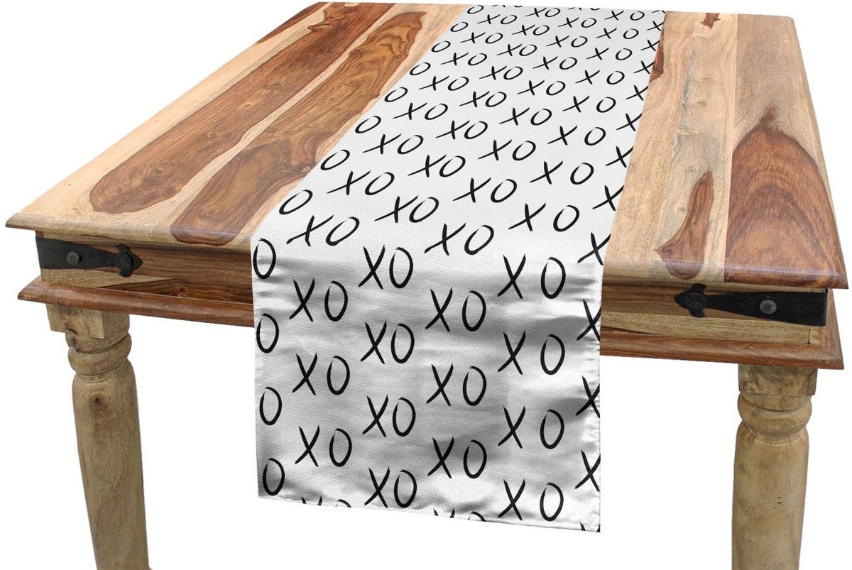 ABAKUHAUS Xo tafelloper – 40×300 cm – wit/zwart, polyester, machinewasbaar