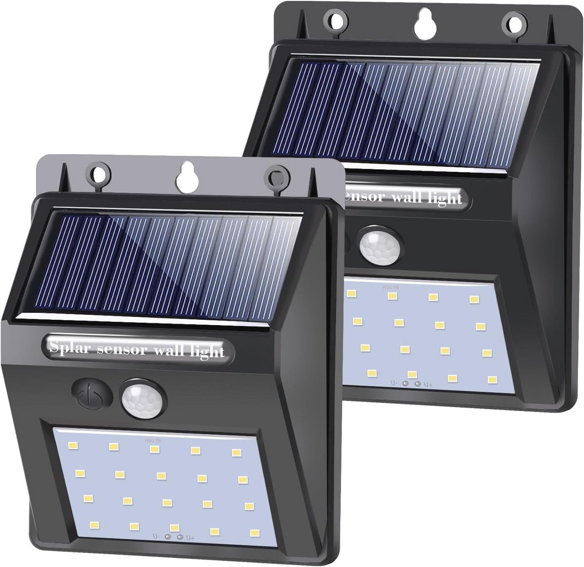 Zonne-energie Buitenlamp met Bewegingsmelder - Waterdichte Wandlamp voor Tuin - 800 Lumen, 2 Stuks
