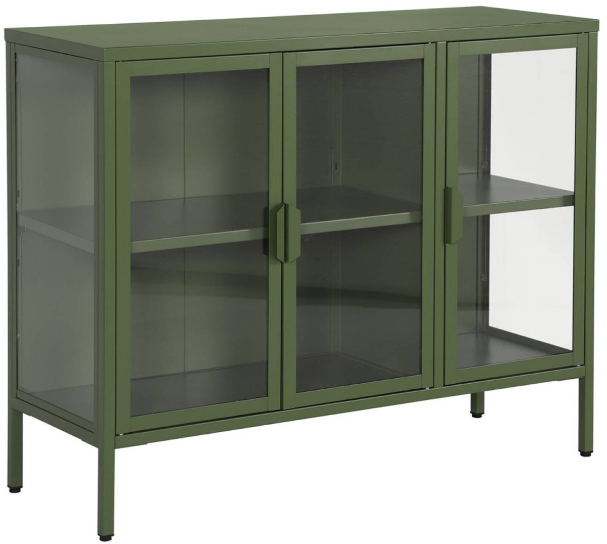 sweeek - Dressoir met vitrine 3 deuren 4 vakken gehard glas en staal 100cm - arkansas