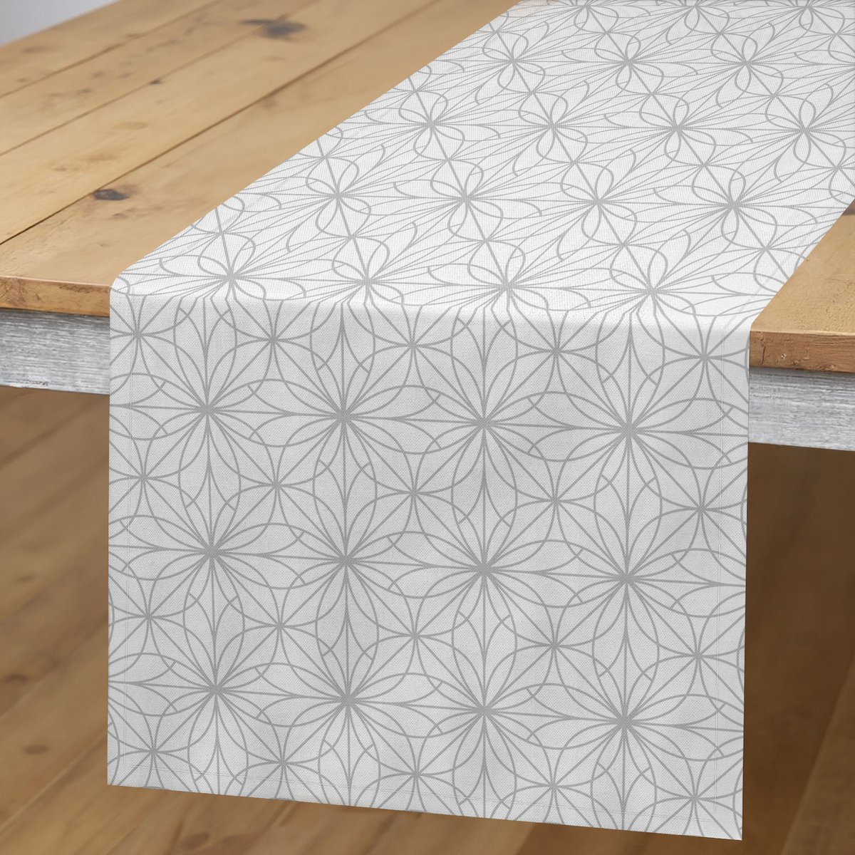 ABAKUHAUS Tafelloper – abstracte look, 40×225 cm, pale taupe & wit