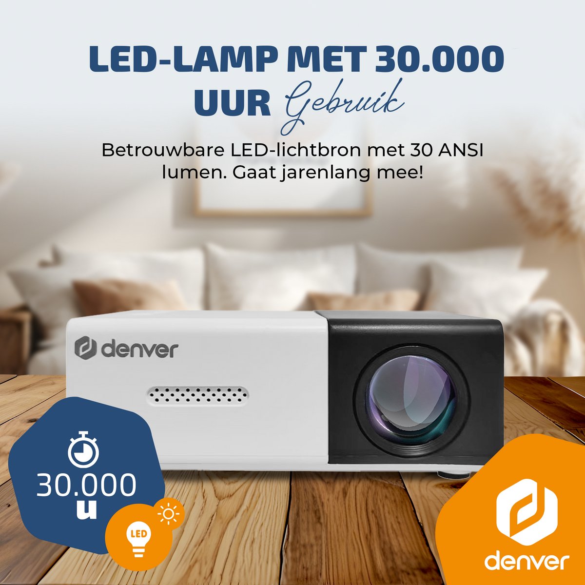 Denver Mini Beamer - Full HD 1920*1080P - 30 ANSI Lumen - Projector - Thuisbioscoop - HDMI - USB-C - PR1000 thumbnail 2