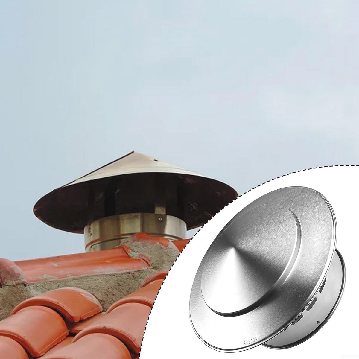 Ronde RVS Ventilatiekap 110 mm voor Schoorsteen en Dakuitlaat