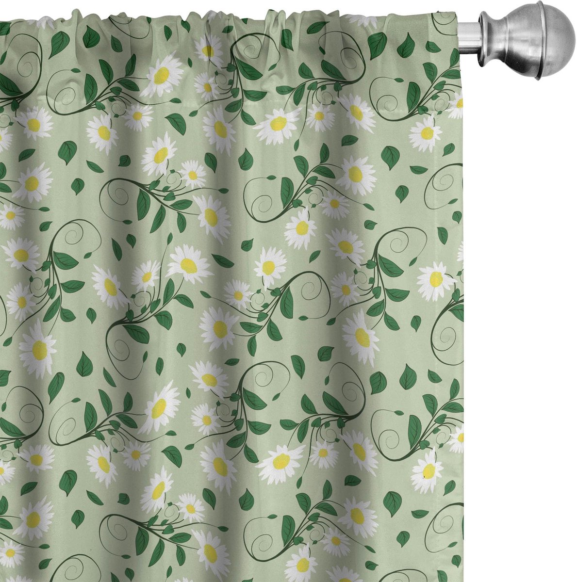 ABAKUHAUS Voorhangset 2x75x225 cm – Mikrofaser, Groen Bloemenbladprint