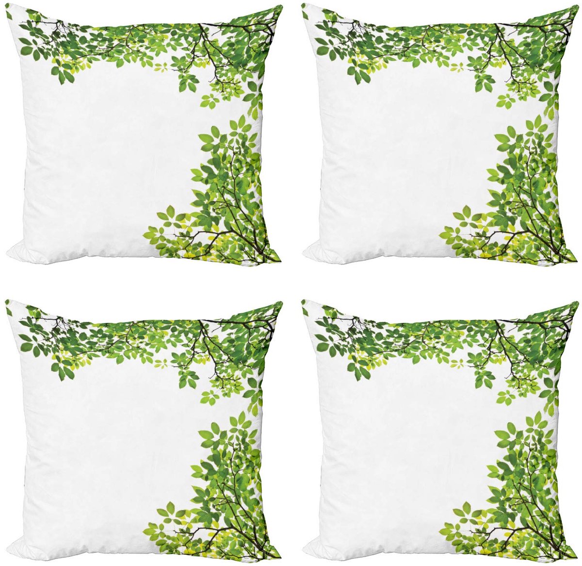 ABAKUHAUS Kussenhoezen – Set van 4×45×45 cm – Dubbelzijdig bedrukt – Frisse Groene Bladeren