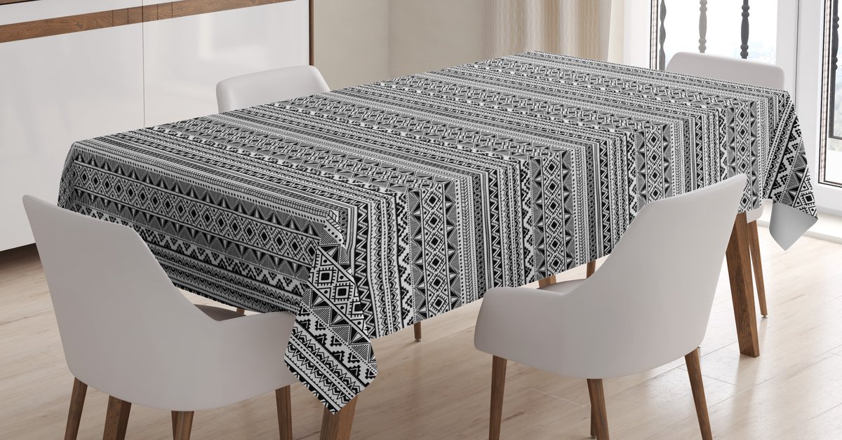 ABAKUHAUS Tafelkleed Ethnisch – Geometrisch Zwart-Wit – 140×240 cm