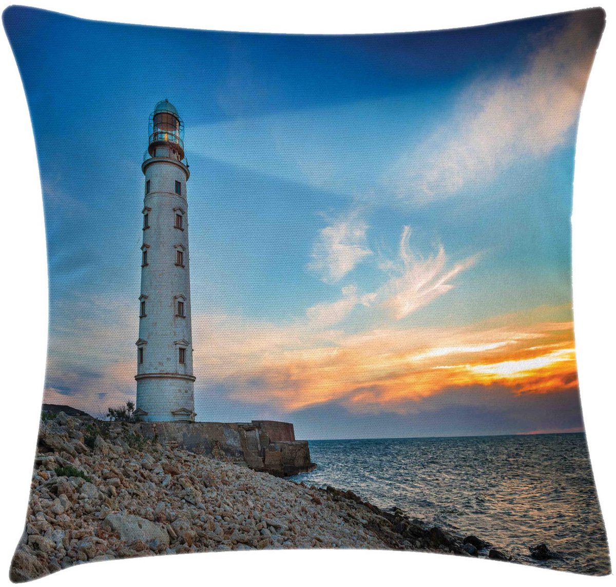 ABAKUHAUS Kussenhoes – Maritieme vuurtoren – Tweezijdig bedrukt – 40x40 cm – azuurblauw multicolor Azurblauw