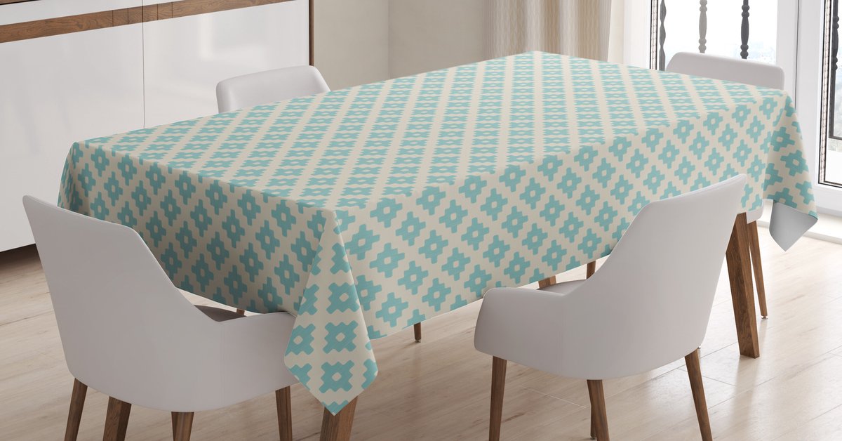 ABAKUHAUS – Turkoois Beige Tafelkleed 140x170 cm – Geometrisch, Wasbaar