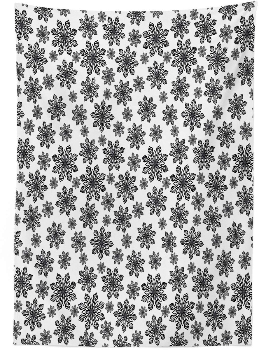 ABAKUHAUS Tafelkleed Sneeuwvlok – Satijn 140 x 240 cm – wit/zwart