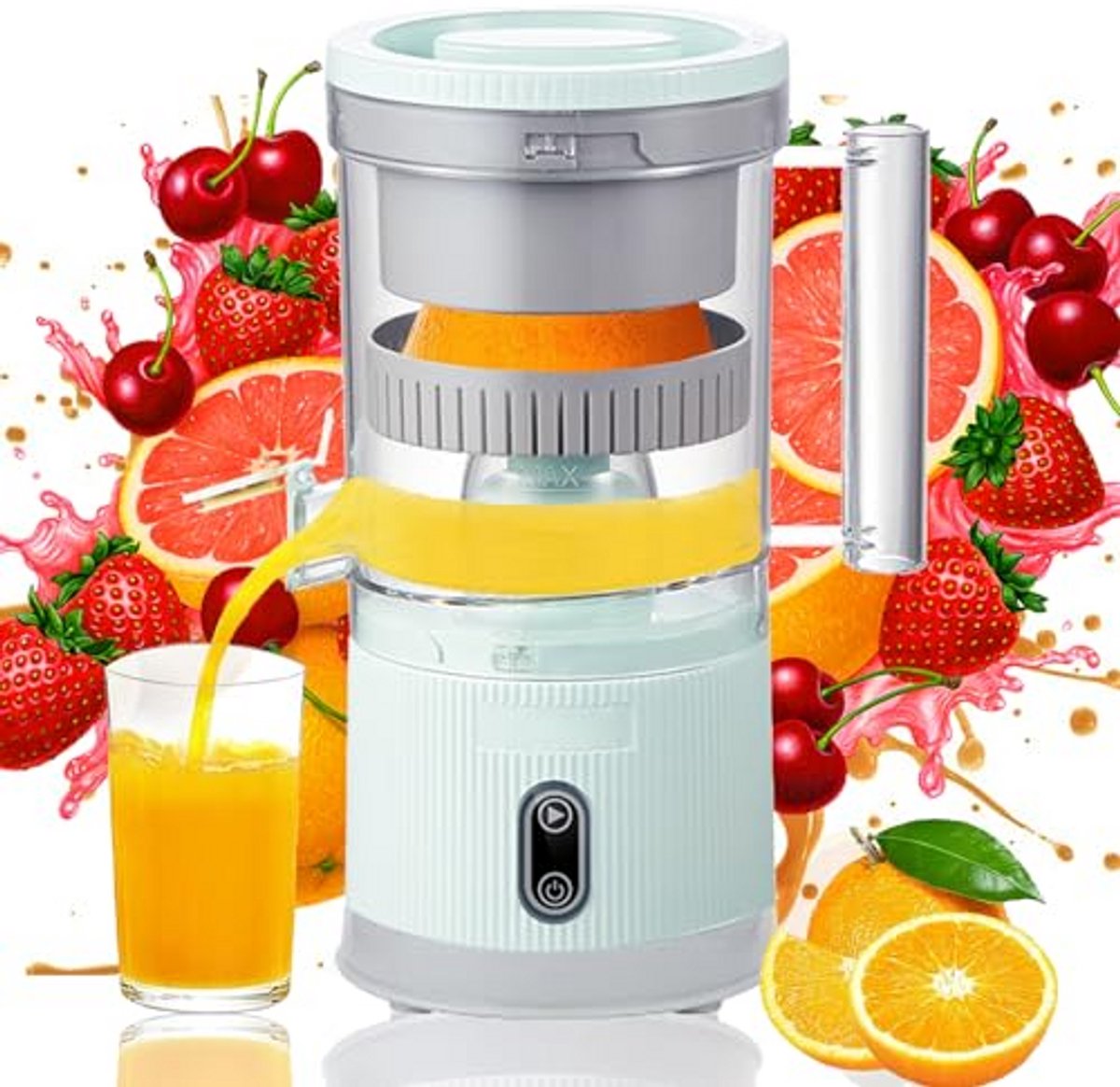 Draagbare elektrische citruspers met vruchtvleesmand - 300 ml sapcentrifuge, oplaadbaar met USB