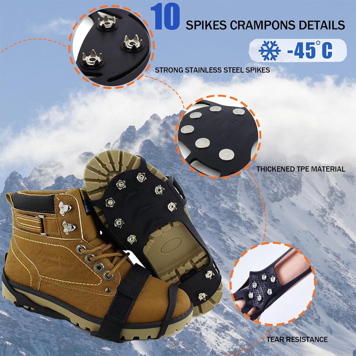 Candala Stijgijzers voor wandelschoenen ijsgrepen voor schoenen en laarzen ijs- en sneeuwgrepen met 10 stalen noppen anti-slip microspikes schoenen ijsgrip sneeuwgrepen voor schoenen voor Zwart