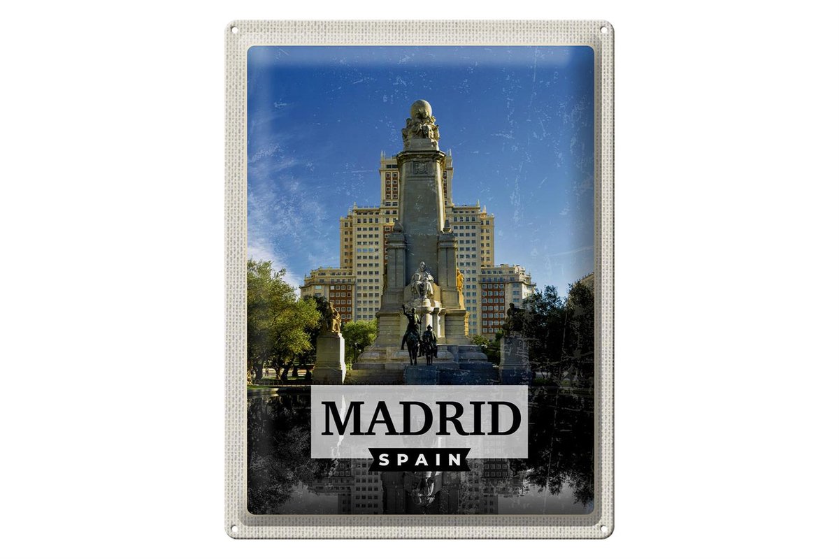 Blechschild Reise 30x40cm Madrid Spanien Pferd Panorama