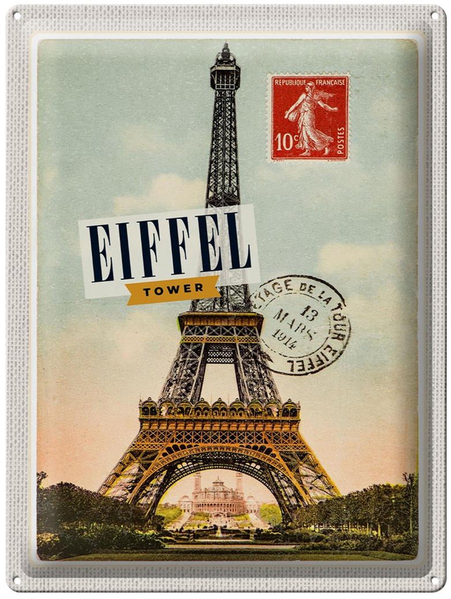 Blechschild Reise 30x40cm Eifel Tower Briefmarkenoptik