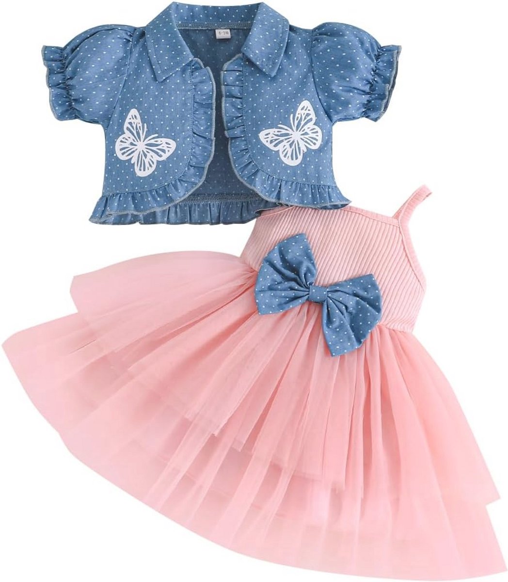 Baby Meisjesjurk met Gebreide Jas - Set van 2 Stuks - Mouwloos en Tule - Tutu Outfit voor Meisjes