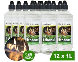 Xaralyn Bio-ethanol CL100 (12 x 1 Liter) - 100% puur bio ethanol - Gele vlam - Geen toegevoegde geur - Vloeibare ethanolbrandstof voor binnenhaarden en tafelhaarden