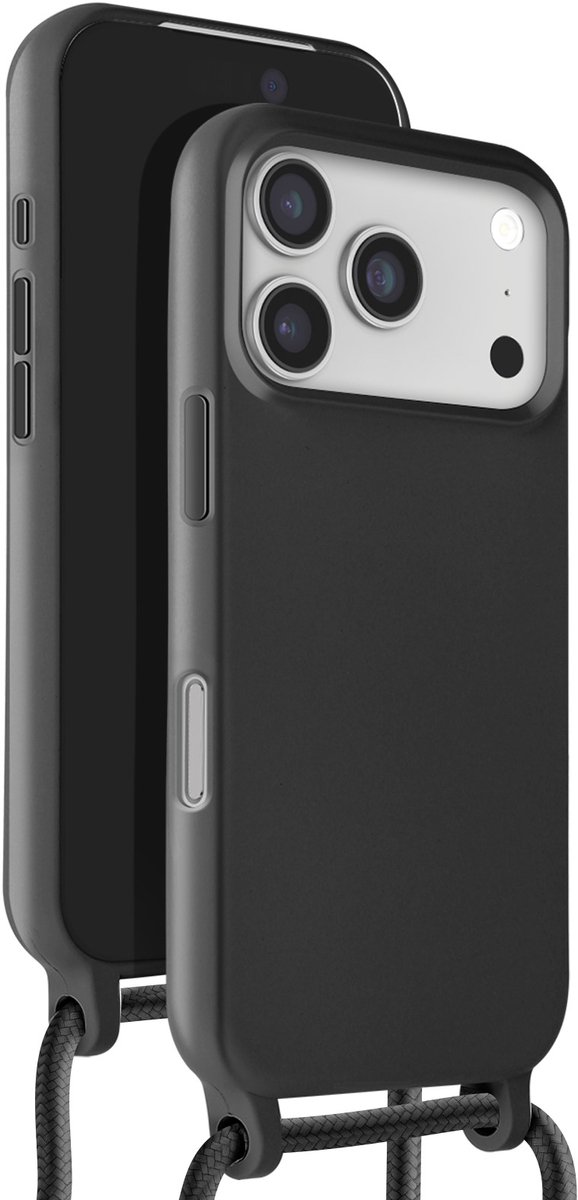Avizar Hoesje Geschikt voor Apple iPhone 17 Pro Max Soft Touch met Nekkoord, Zwart