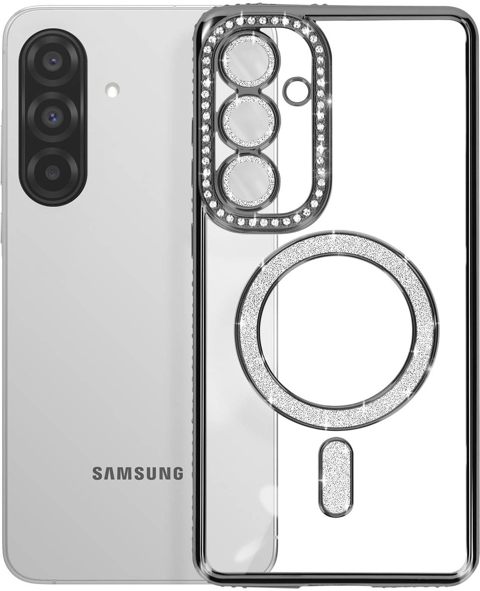 Avizar Diamond Hoesje Geschikt voor Samsung Galaxy A56 MagSafe Omtrek Strass, Zwart