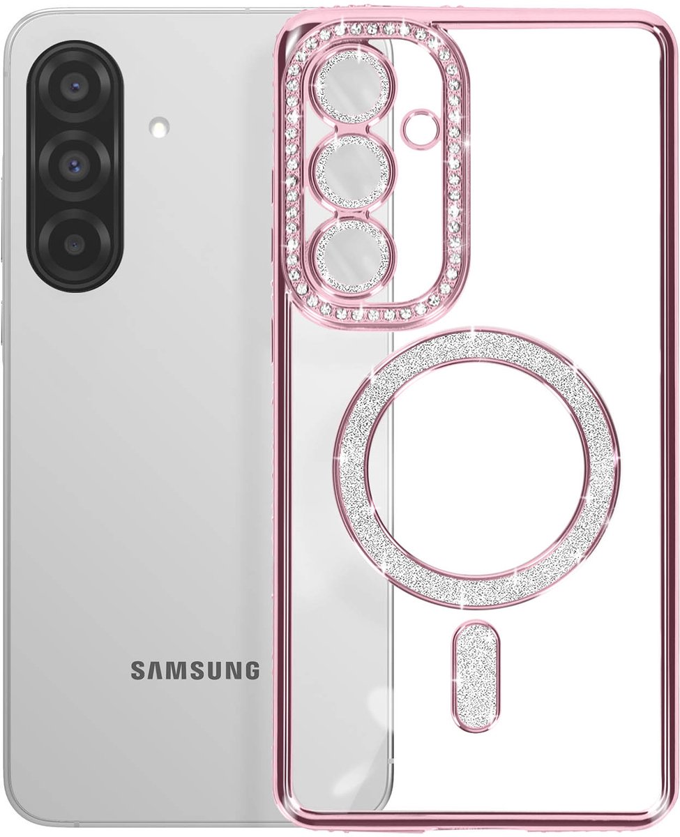 Avizar Diamond hoesje Geschikt voor Samsung Galaxy A56 MagSafe Omtrek Strass, Roze