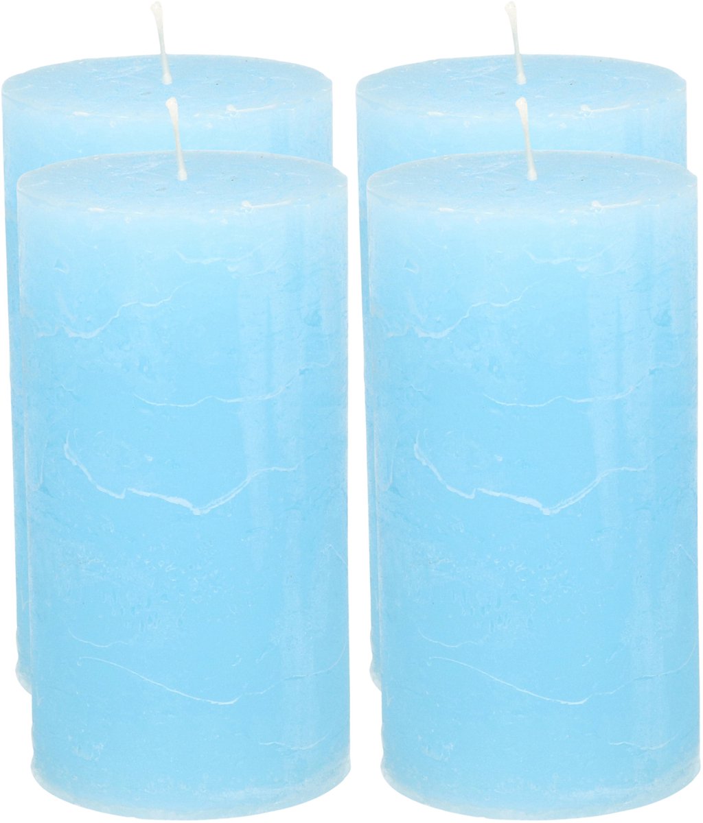 Atmosphera Stompkaars - 4x - licht blauw - 7 x 13 cm - cilinderkaars - kaarsen - rustiek model Lichtblauw