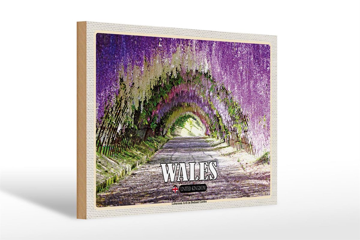 Femer Holzschild Reise 30x20cm Wales Laburnum Arch Bodnant Garden Deko