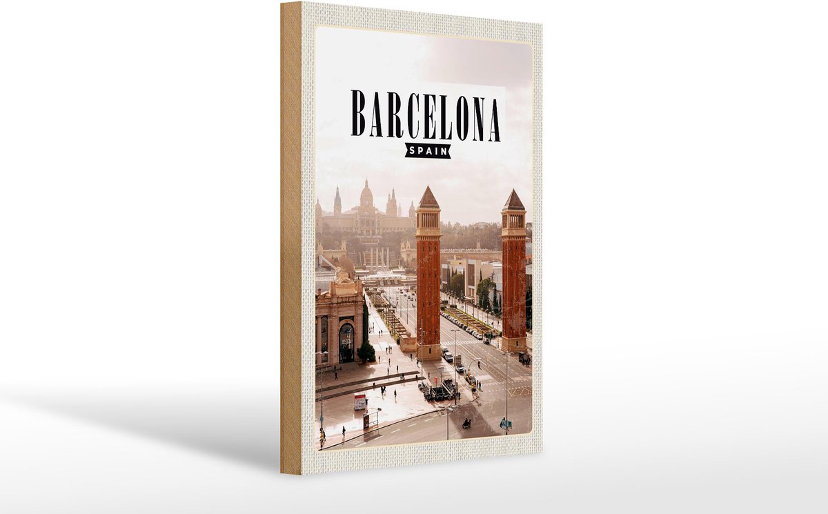 Holzschild Reise 20x30cm Barcelona Spanien Panorama