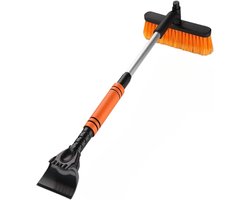 Ice Scraper with Snow Brush for Car Windshield - IJskrabber en Sneeuwborstel - 360° Draaiende Kop - Telescopische Aluminium Steel - Zacht Schuim Handvat - Orange