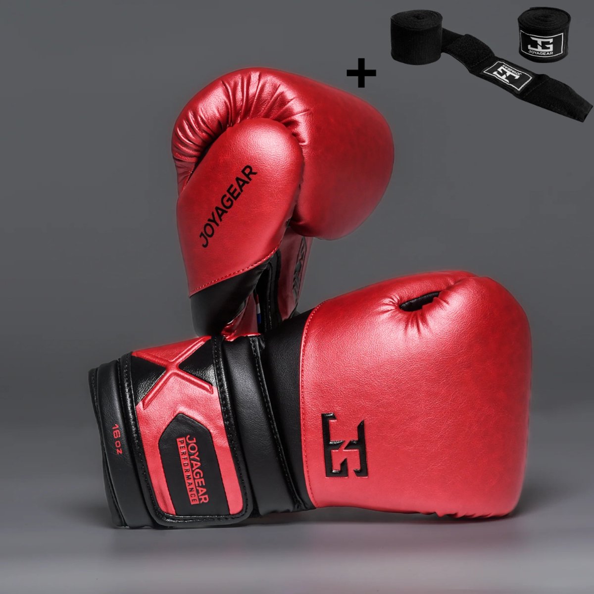 Joyagear Performance V2 Bokshandschoenen – Rood/Zwart – 14 oz – Geschikt voor Boksen, Kickboksen, Muay Thai & MMA – Inclusief Bandage Set
