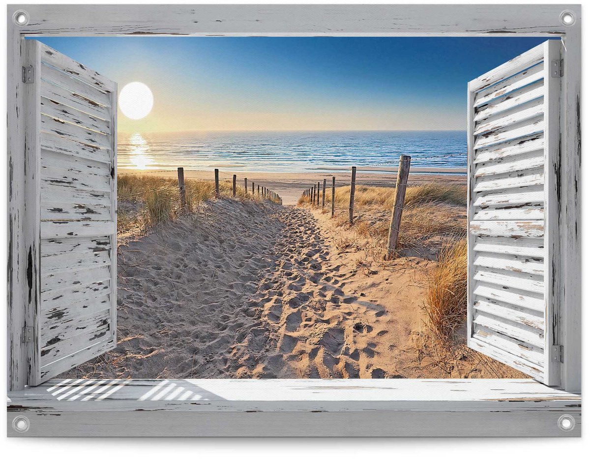 Tuinposter Duinpad door het raam - 60 x 80 - Canvas - REINDERS