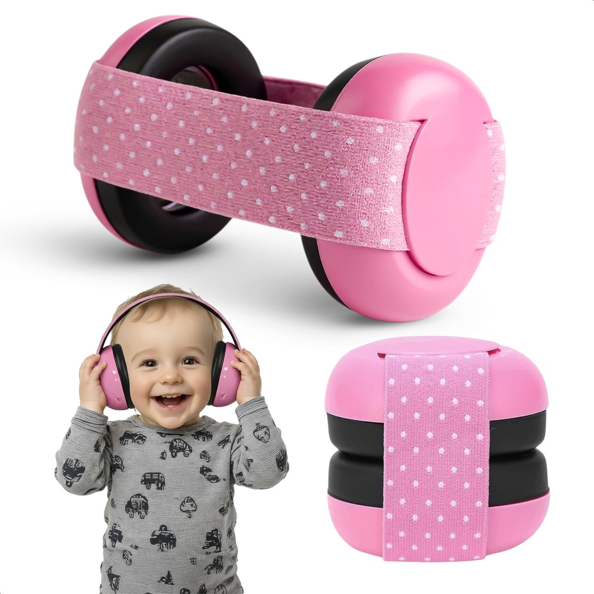 Koptelefoon Baby - Dempt harde geluiden - Koptelefoon - Premium oorbeschermers kinderen - Hoofd - Baby oorkappen 0-3 jaar - Veiligheid peuter en kind - Roze - Qwali