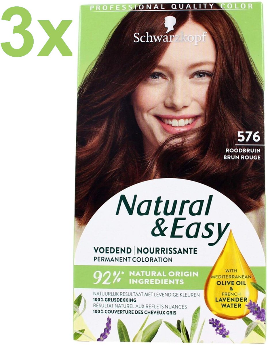 Schwarzkopf Natural & Easy 576 Roodbruin – Haarverf – Voordeelverpakking 3 Stuks