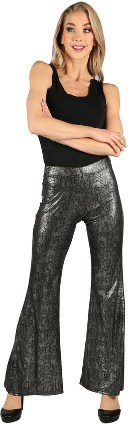 Damesbroek Snakeskin - Zilver - Wijde Pijp - Jaren 80 & 90 Disco - Maat M/L