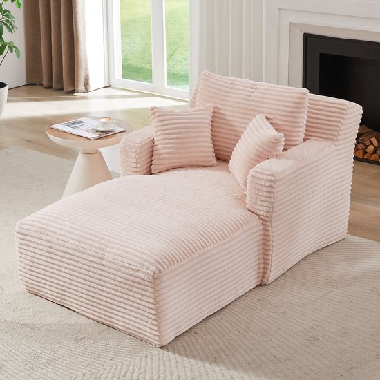 Sweiko Chaise longue - Fauteuil - Corduroy - Eenpersoonsbank - Met kussen - Geen montage nodig - Roze