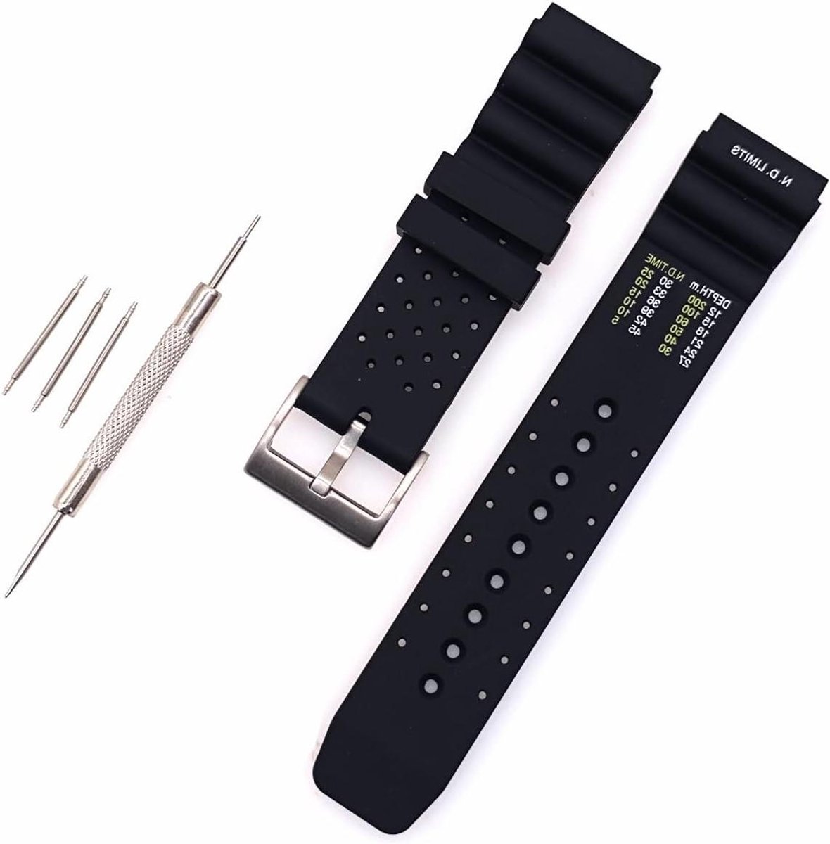 SouqOne - Horlogeband - Zwart - Vervanging - Siliconen - Sportief - Waterdicht - Duikhorlogeband - Heren - Horlogeband Verwijderen - Geschikt voor Seiko Prospex Marinemaster-Samurai, Citizen Promaster - 22mm