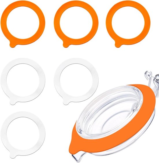 Jhubers Goods - 6 stuks Siliconen Afdichtingen voor Weckpotten - Afdichtingsringen - Luchtdicht - Vervangende Ringen - Mason Regular Mouth Glazen Potten - Wit en Oranje - Compatibel met Weckpotten