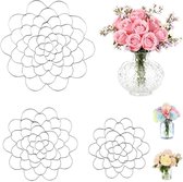 Set van 3 bloemenroosters voor vaas, vaasaccessoires van roestvrij staal met 6 bevestigingsclips, bloemenarrangementhouder voor de meeste vazen thuis (10,2 cm, zilver
