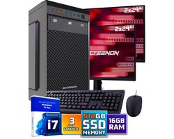 Intel Compleet PC SET | Intel Core i7 | 16 GB DDR4 | 512 GB SSD + 2 x 24 Inch Monitor + Muis + Toetsenbord | Windows 11 Pro + WiFi & Bluetooth