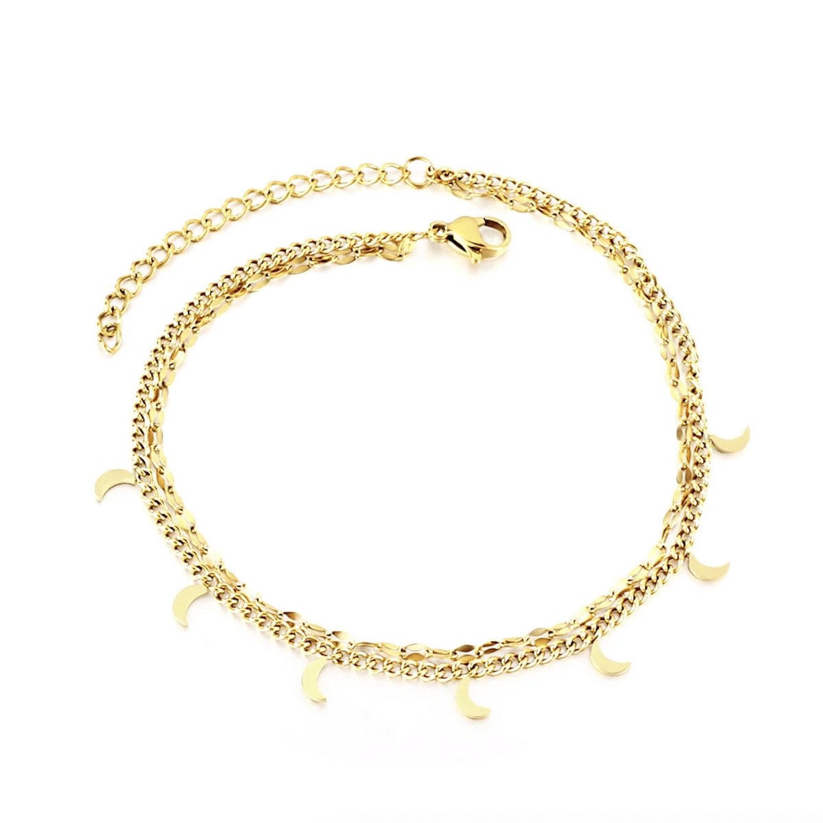 Planet Pink - Enkelbandje / Plus armbandje bedels maantje goud - Stainless Steel - Roestvrij Staal rvs - Waterproof